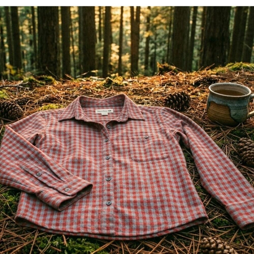 Horny Toad & Co Flannel Shirt Red Gray Gingham Pocket Wool Blend Womens Small
